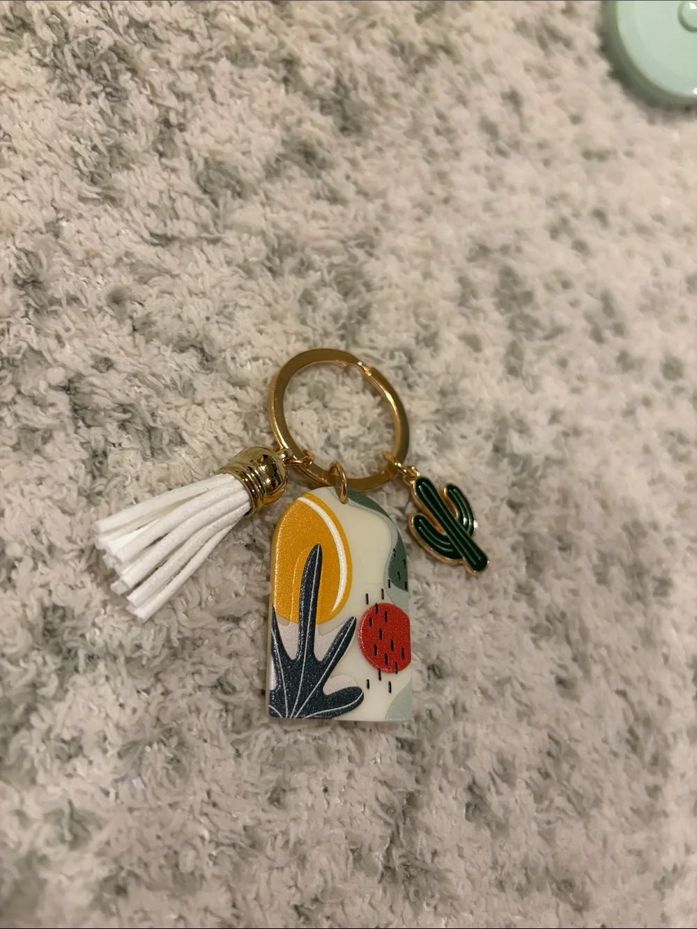 Bohemian Southwest Desert White Tassel Cactus Keychain Bag Charm NWT 2.5”
